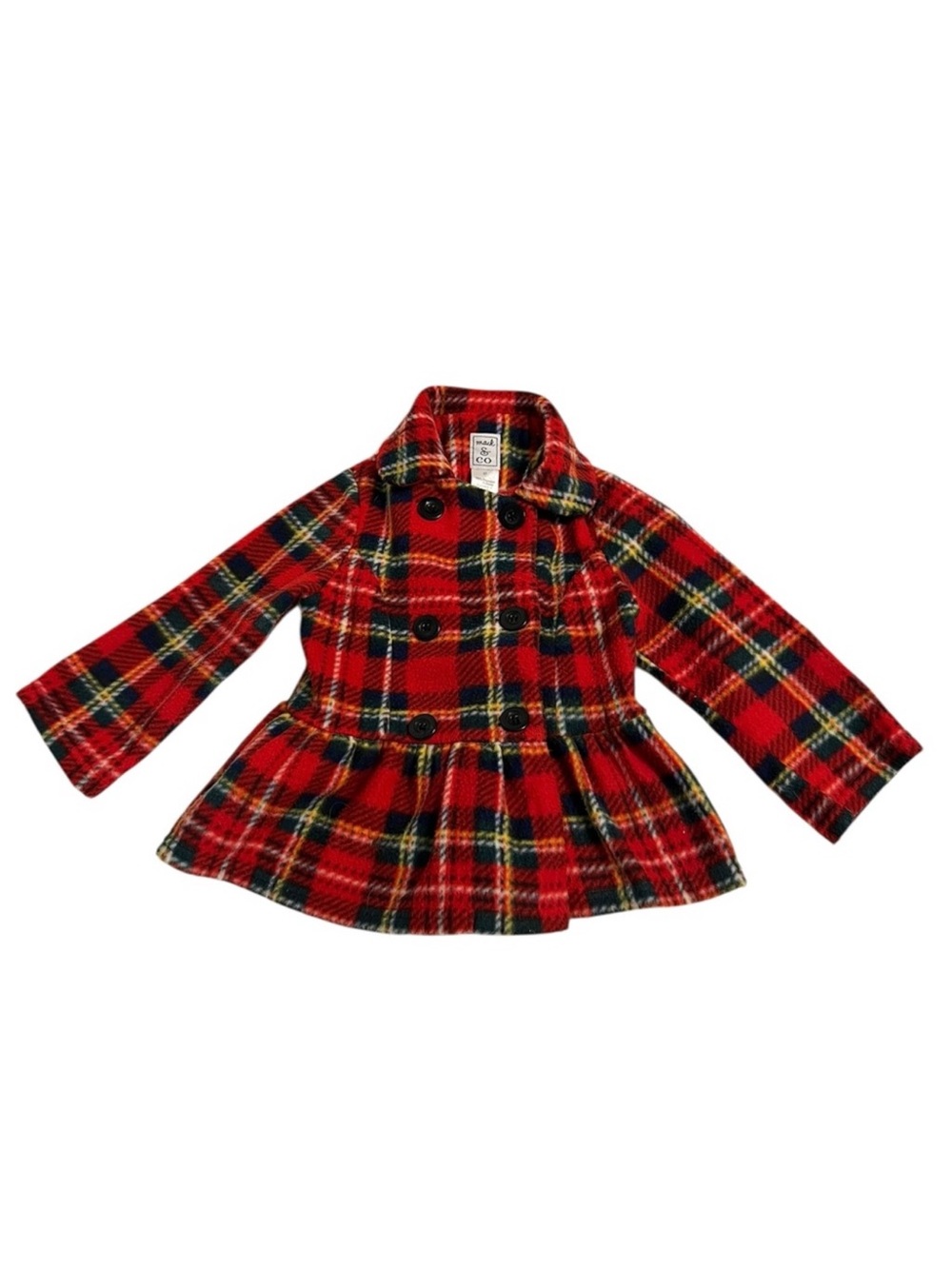 Toddler Girls Mack & Co Red Plaid Pea Coat 3T